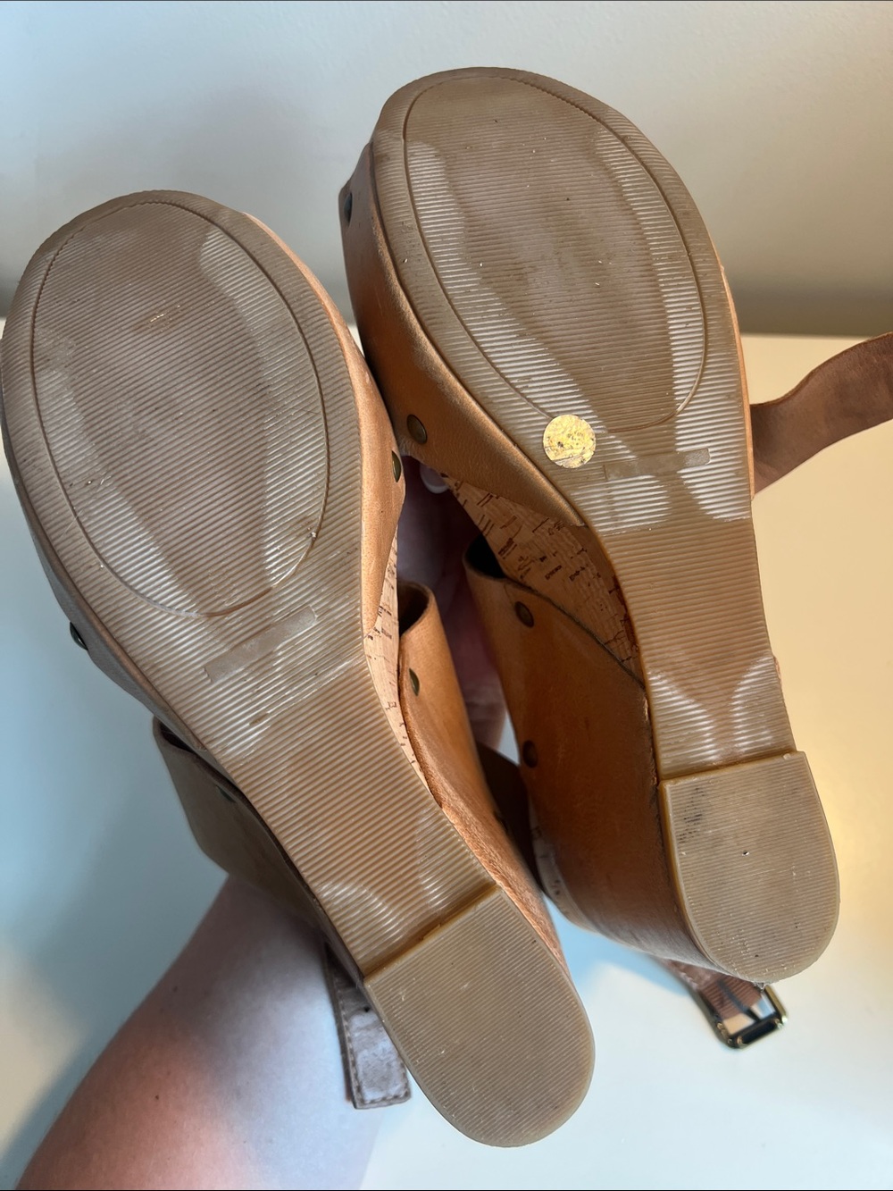 Lucky Brand Moran Platform Sandal Cork Wedge Brown Leather - Picture 8 of 10